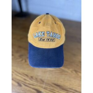 Lake Tahoe Hat Cap Strap Back Yellow Navy Embroidered Souvenir Baseball Mens